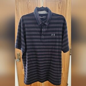 Under Armour Brown & Blk Striped Heatgear Polo Size XL